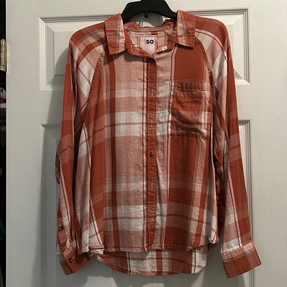 SO Rust and White Plaid Shirt